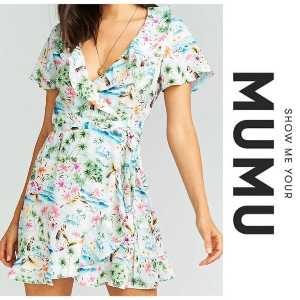 Show Me Your Mumu Winnie‎ Wrap Dress M Tropical Short Sleeve Summer